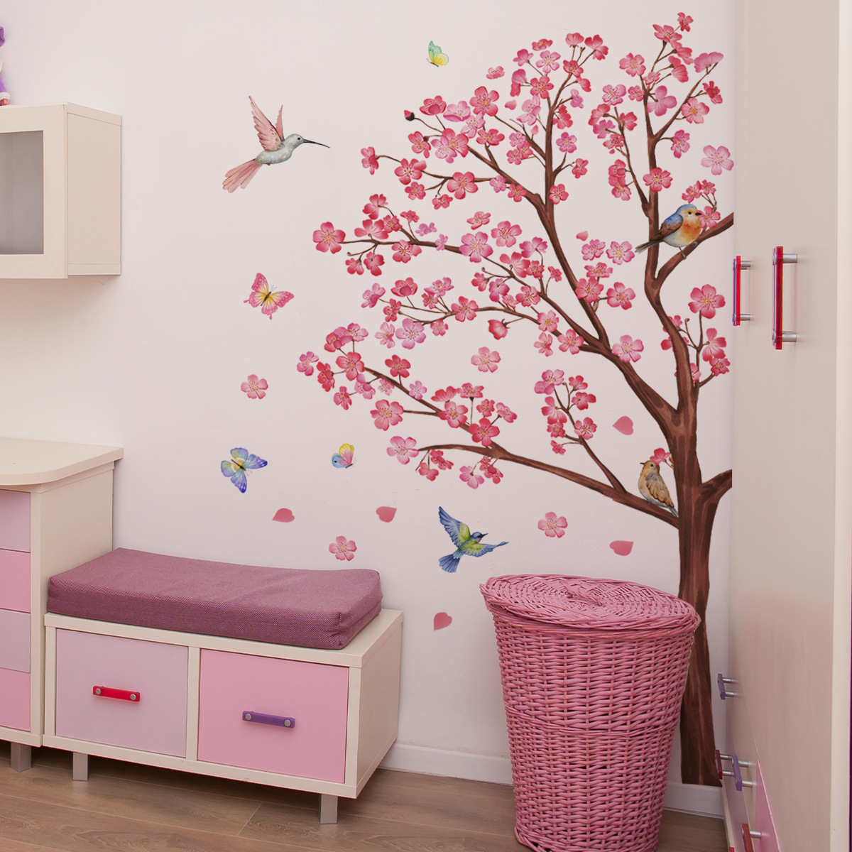 Baby Nursery Accessories - Watercolour Bird Flower Wall Stickers Living