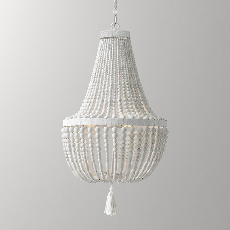 Baby Nursery Chandelier - Weathered White wood beads chandelier lighting