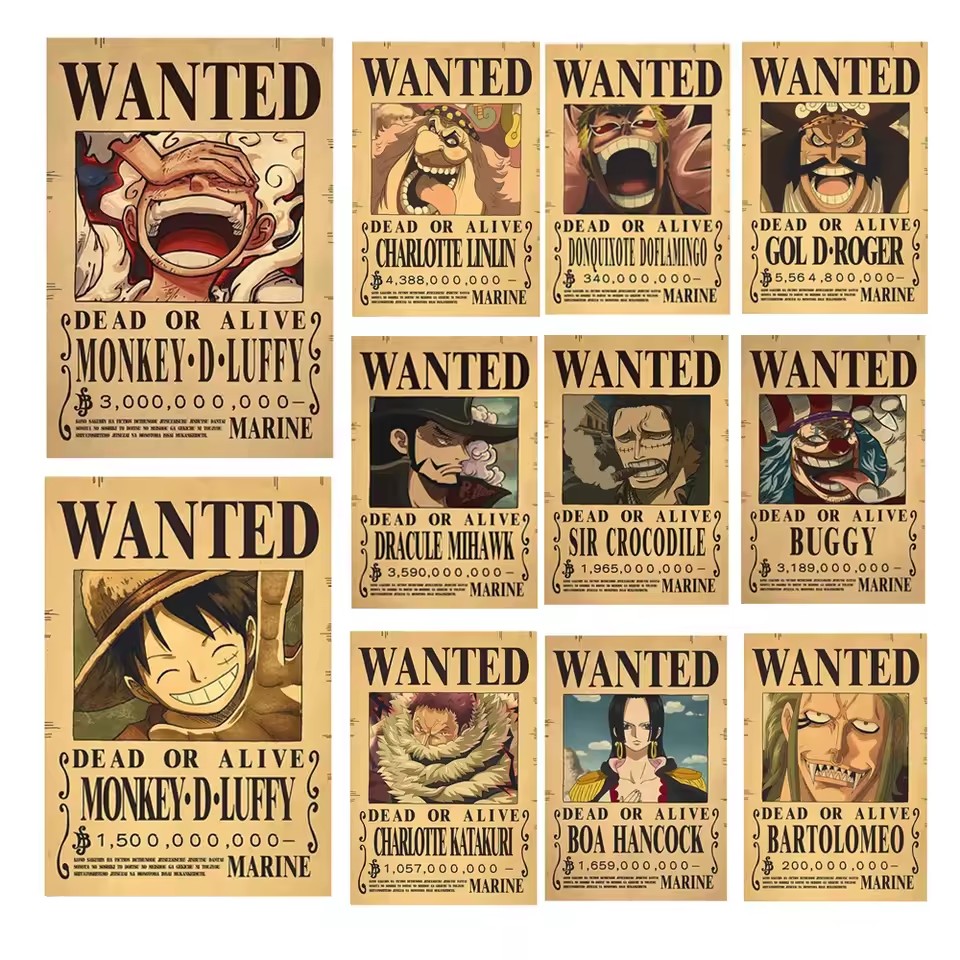 Baby Nursery Decals - Anime One Piece Bounty Wanted Posters