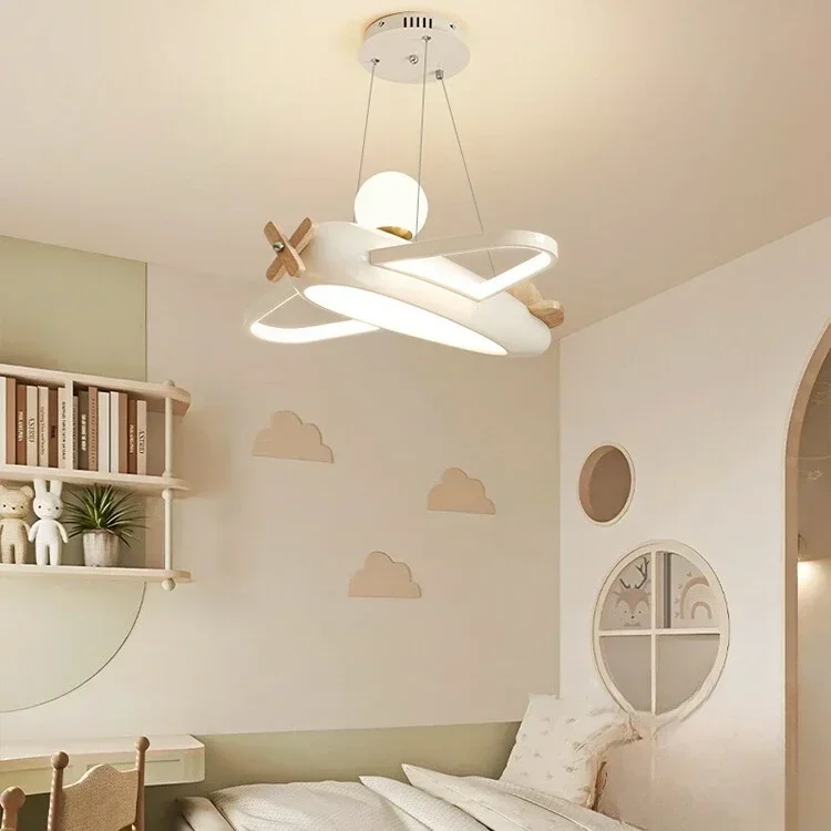 Baby Nursery Chandelier - Modern Romantic Cream Blue Airplane LED