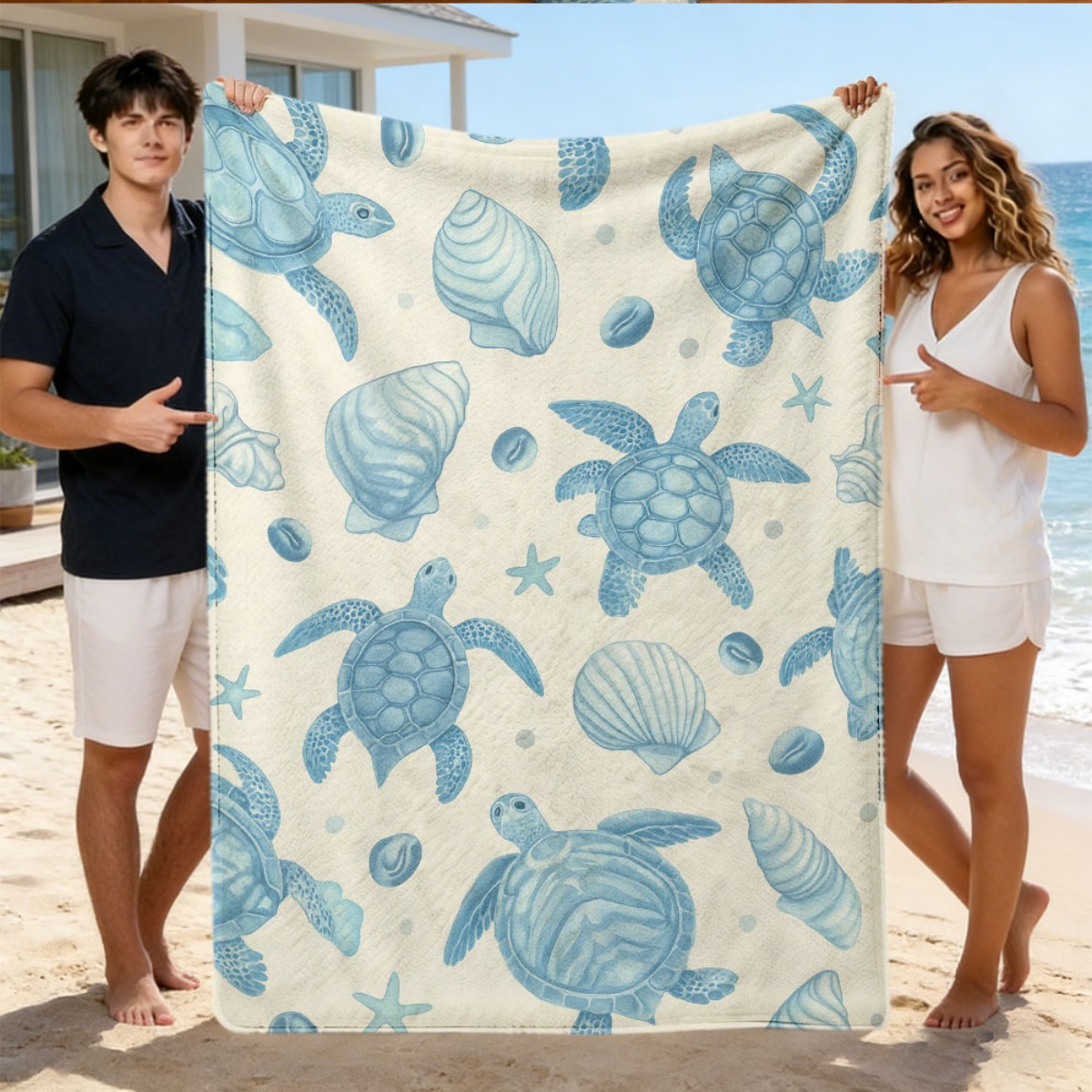 Baby Nursery Ocean - Cute Ocean Theme Turtle Beach Blanket