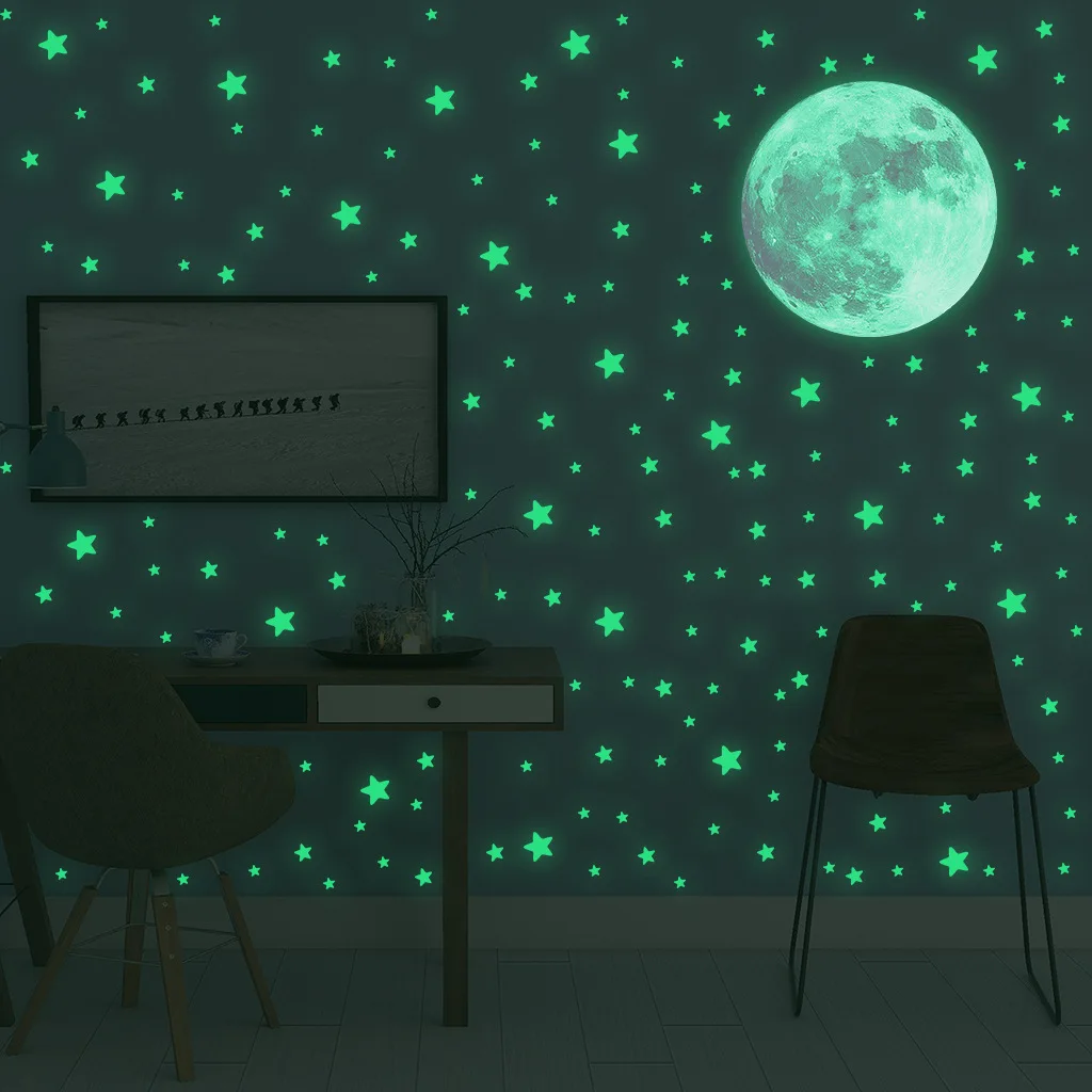 Baby Nursery Decals - Luminous Moon Stars Wall Stickers for