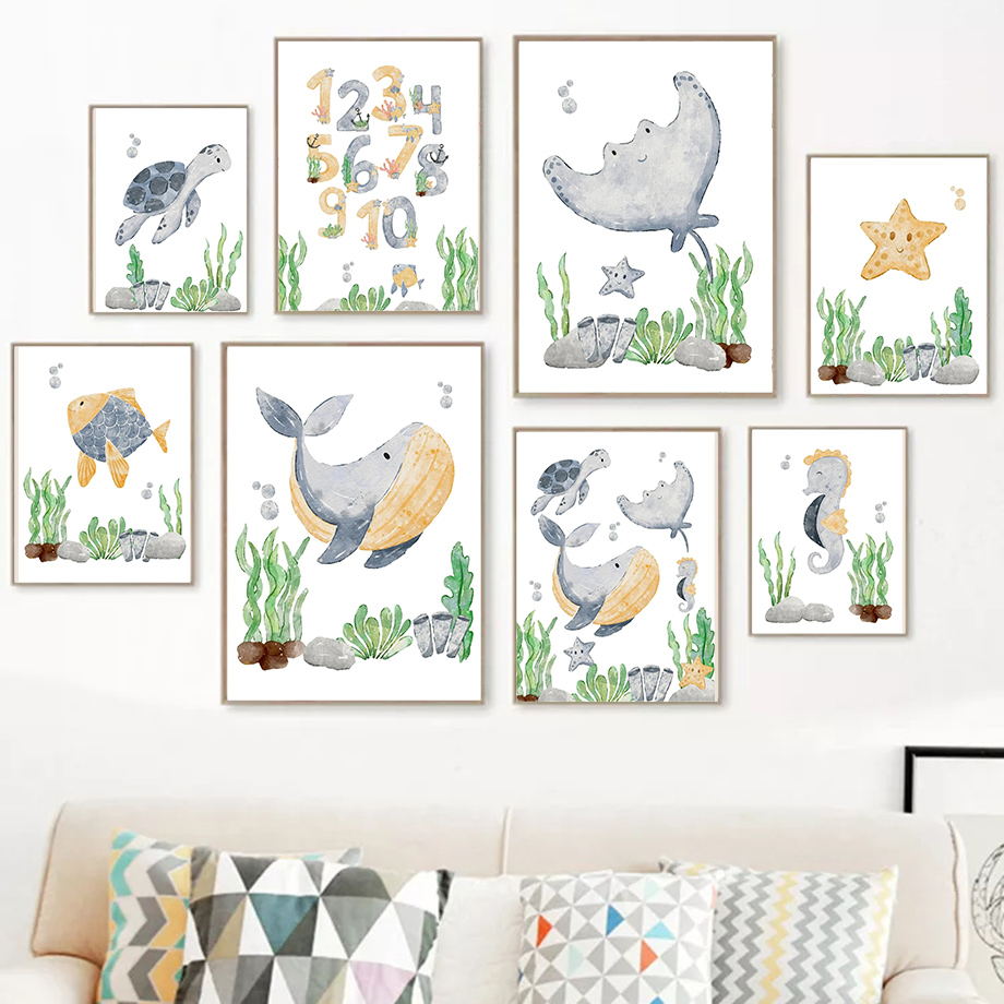 Baby Nursery Ocean - Devilfish Whale Seahorse Turtle Alphabet Ocean