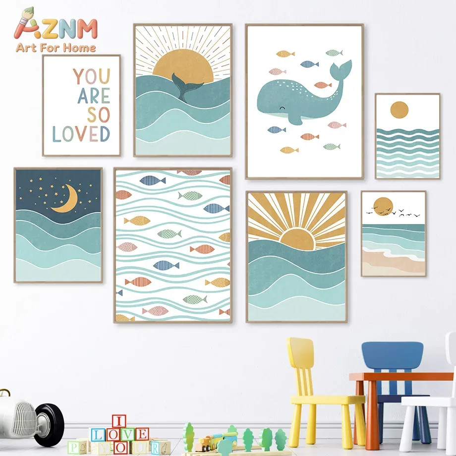 AZNM Boho Ocean Canvas Wall Ar - Baby Nursery Ocean review and price