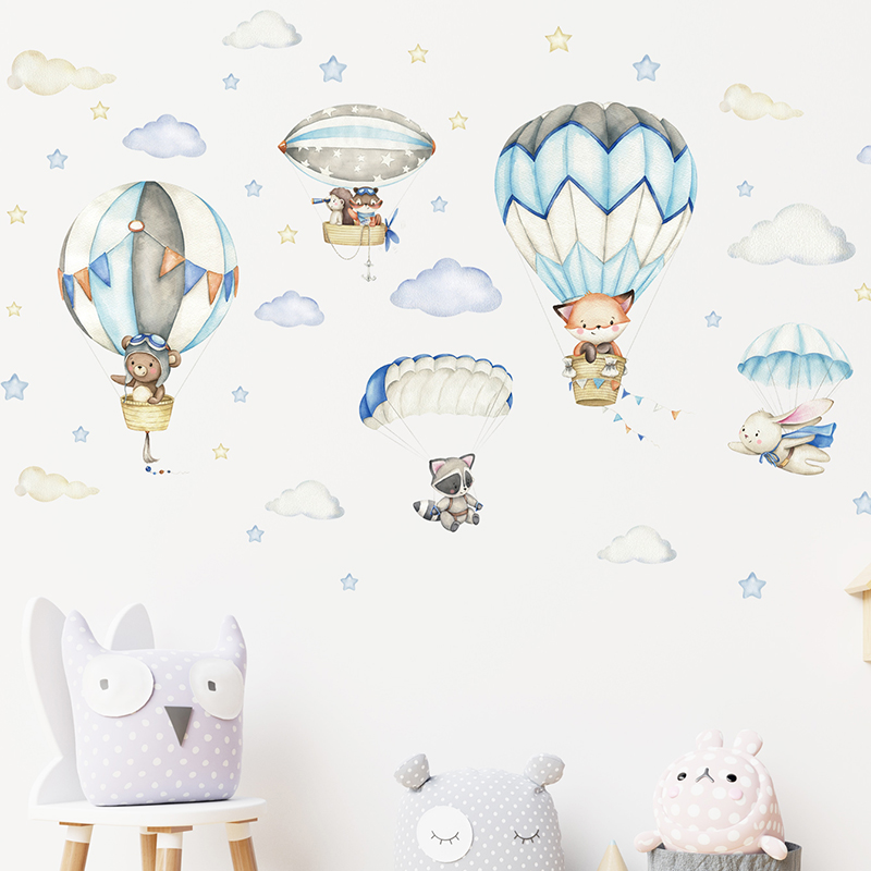 Cartoon Cute Animals Hot Air B - Baby Nursery Decals review and price