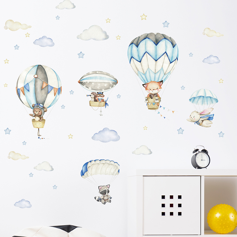 Cartoon Cute Animals Hot Air B - Baby Nursery Decals review and price