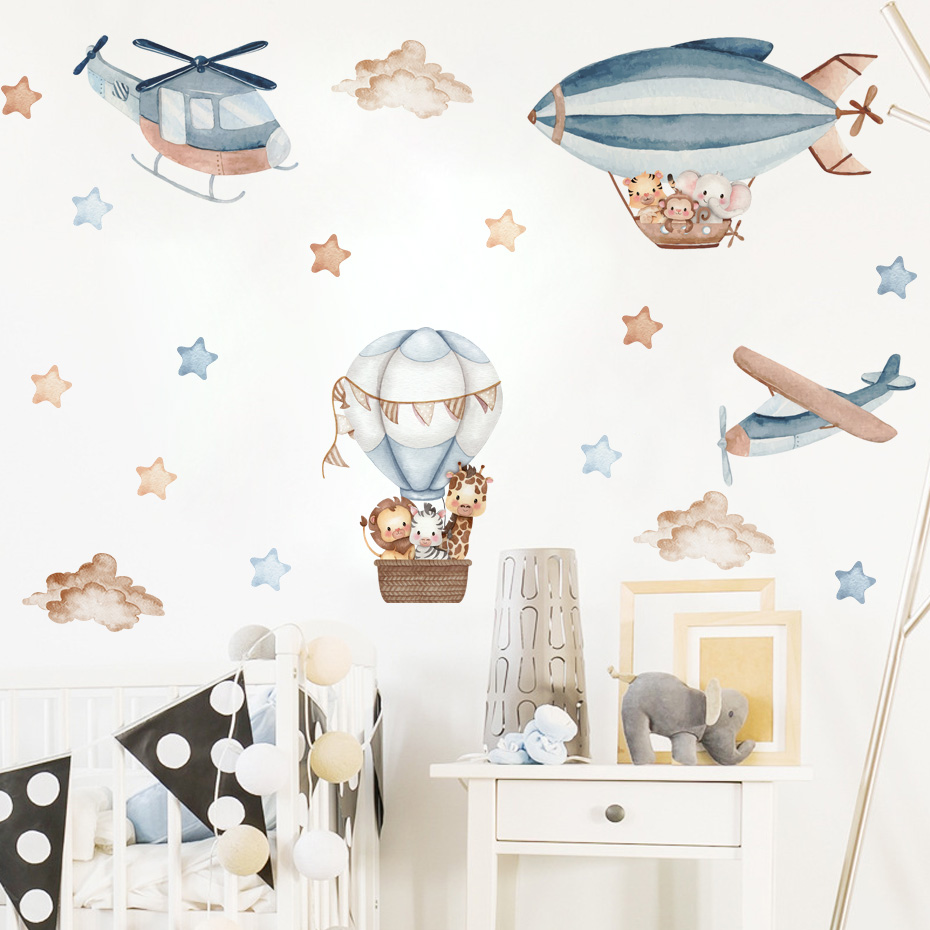 Watercolor Animals Hot Air Bal - Baby Nursery Decals review and price