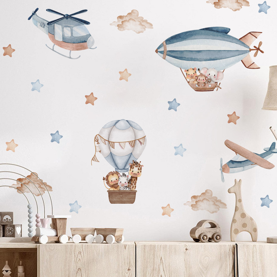 Watercolor Animals Hot Air Bal - Baby Nursery Decals review and price