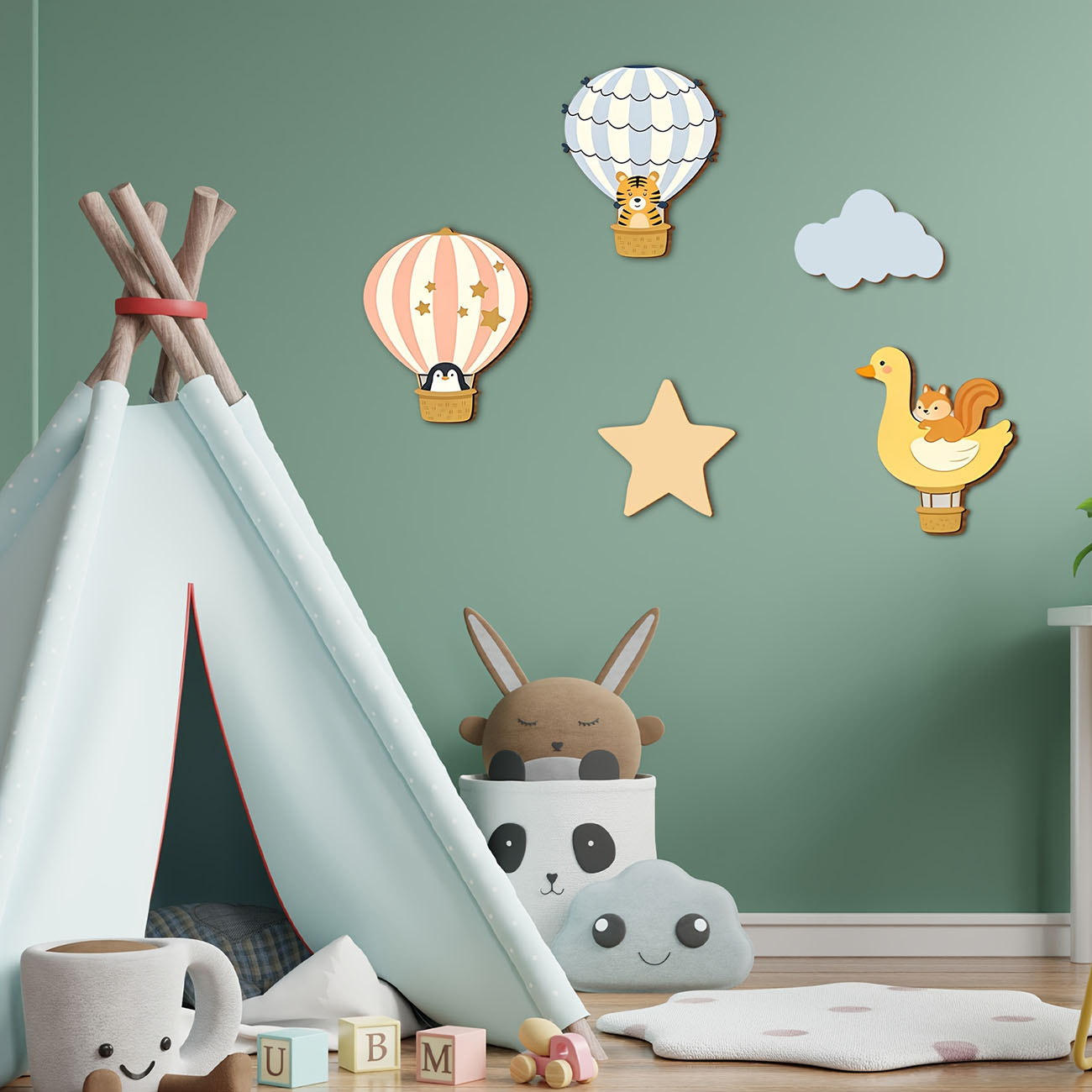5Pcs Animal Hot Air Balloon Wo - Baby Nursery Decals review and price