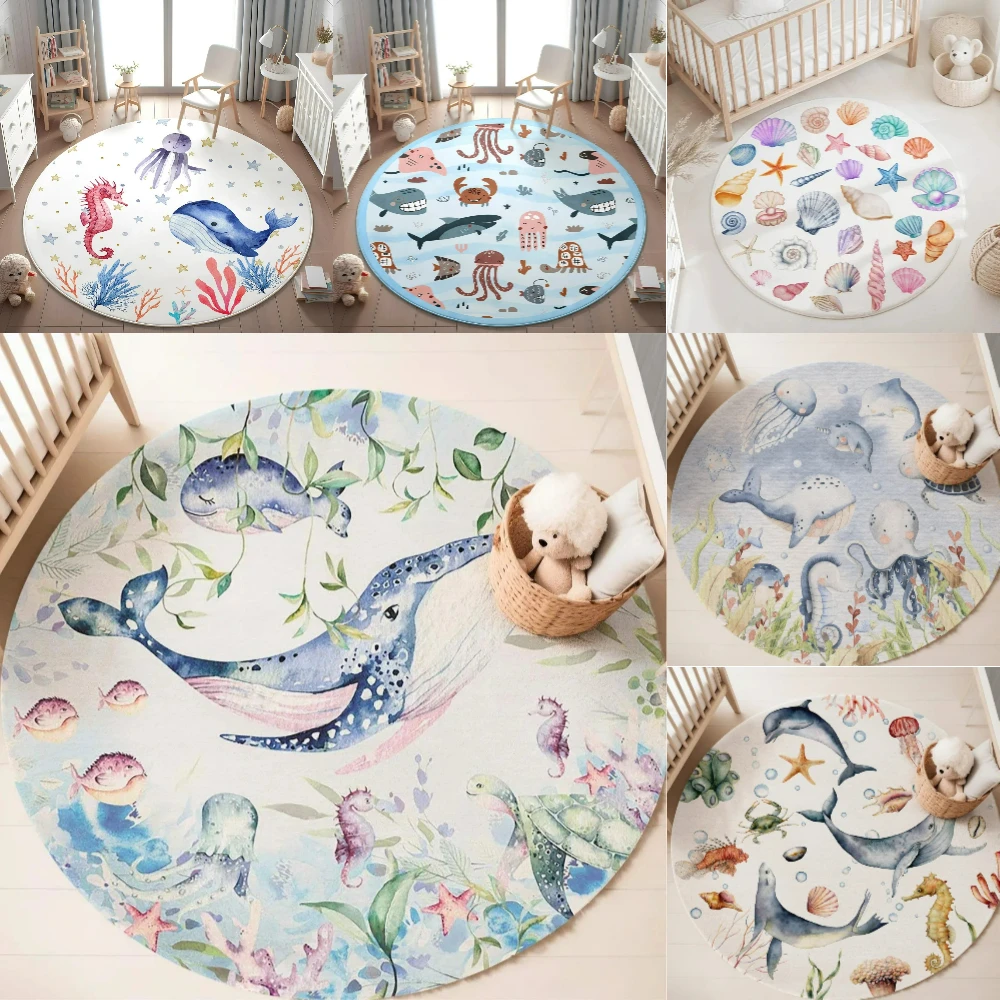Blue Marine animal Round Carpe - Baby Nursery Games review and price
