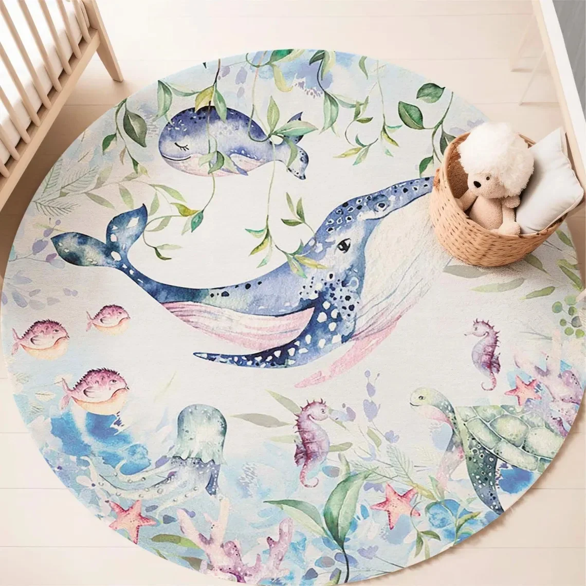 Blue Marine animal Round Carpe - Baby Nursery Games review and price