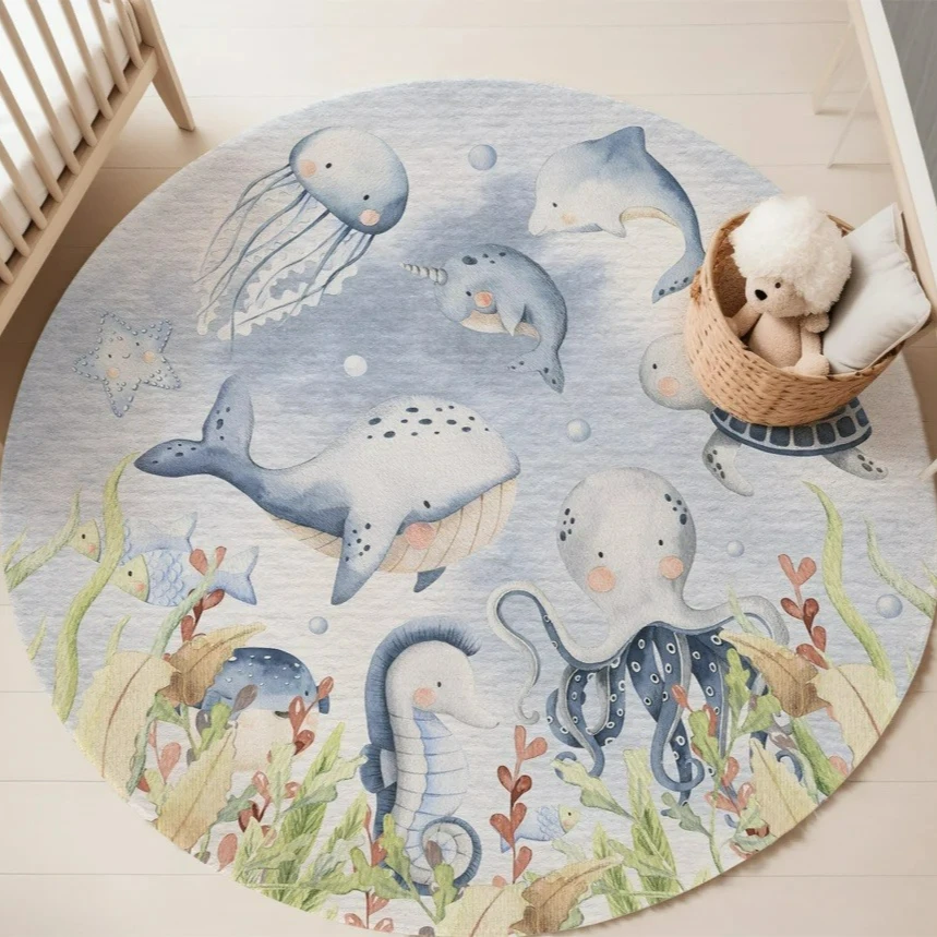 Blue Marine animal Round Carpe - Baby Nursery Games review and price